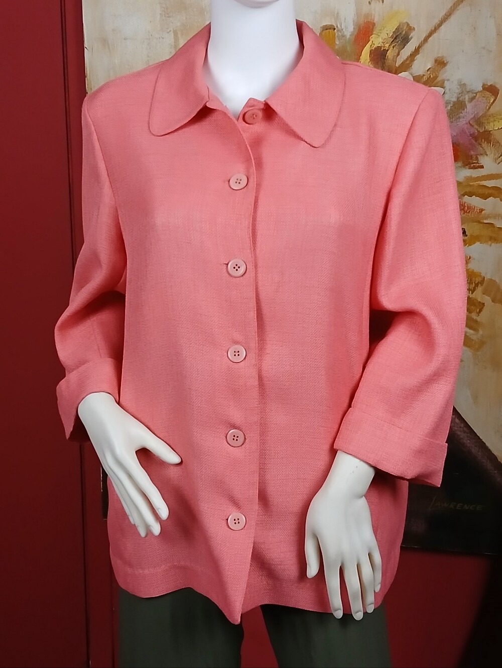 Vintage Alfred Dunner Coral Pink Linen-Look Blazer Shacket Large